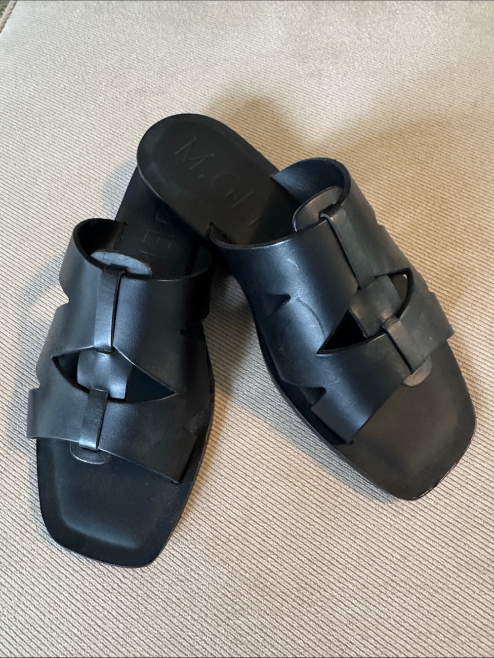 M. Gemi Black Leather Slide Sandals